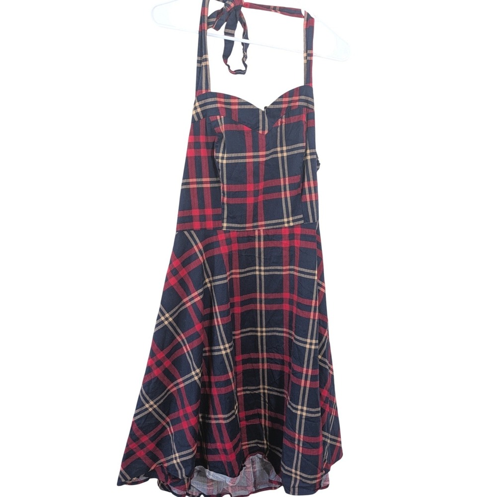 Plaid Halter Dress Fit & Flare Rockabilly Pinup  Punk Alt Grunge Adjustable S-L